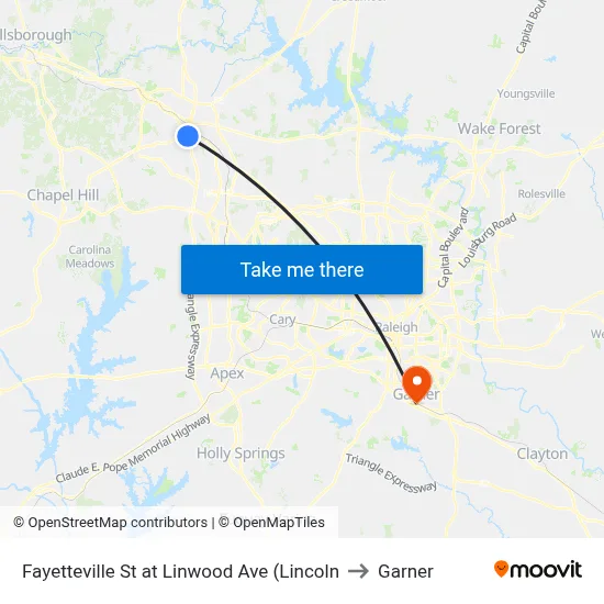 Fayetteville St at Linwood Ave (Lincoln to Garner map