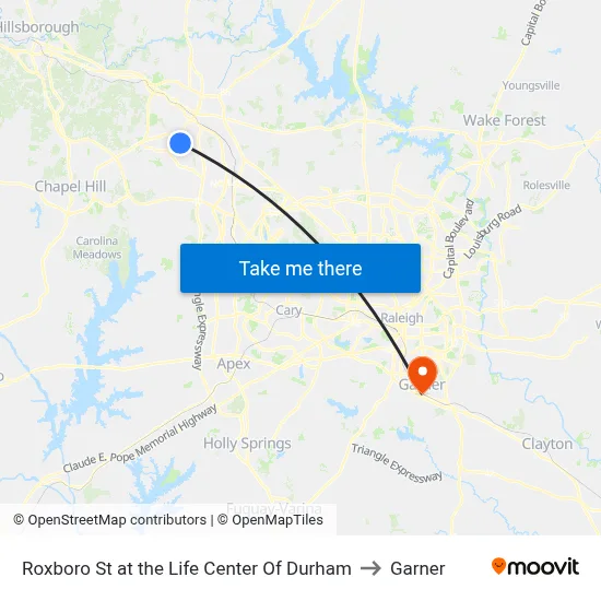 Roxboro St at the Life Center Of Durham to Garner map
