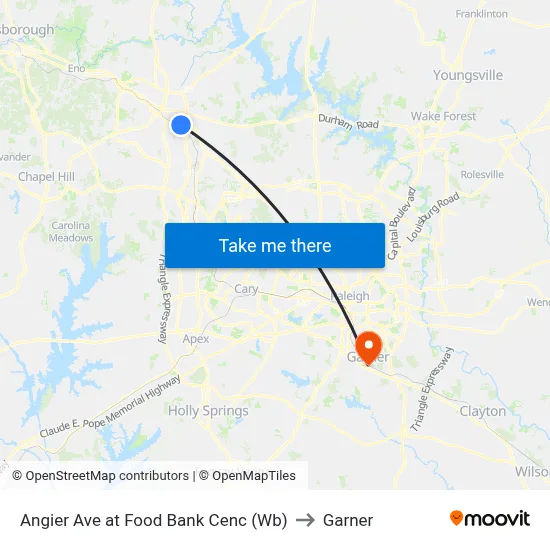 Angier Ave at Food Bank Cenc (Wb) to Garner map
