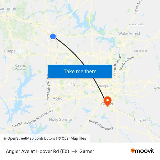 Angier Ave at Hoover Rd (Eb) to Garner map