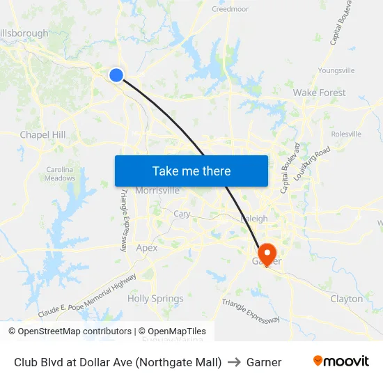Club Blvd at Dollar Ave (Northgate Mall) to Garner map