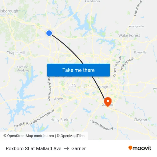 Roxboro St at Mallard Ave to Garner map