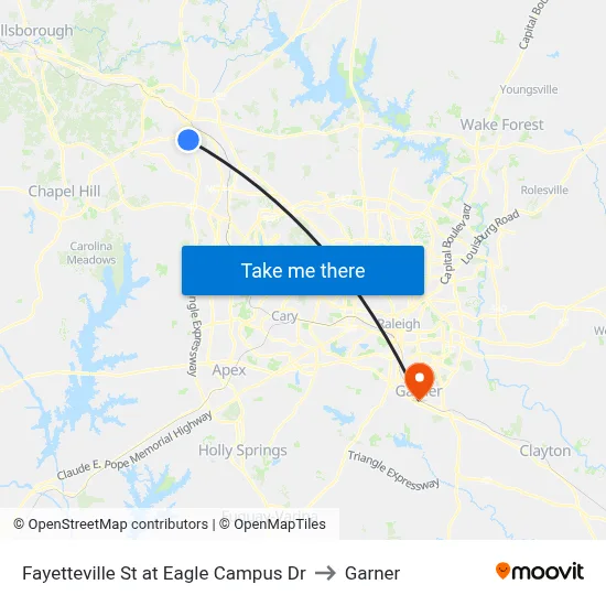 Fayetteville St at Eagle Campus Dr to Garner map