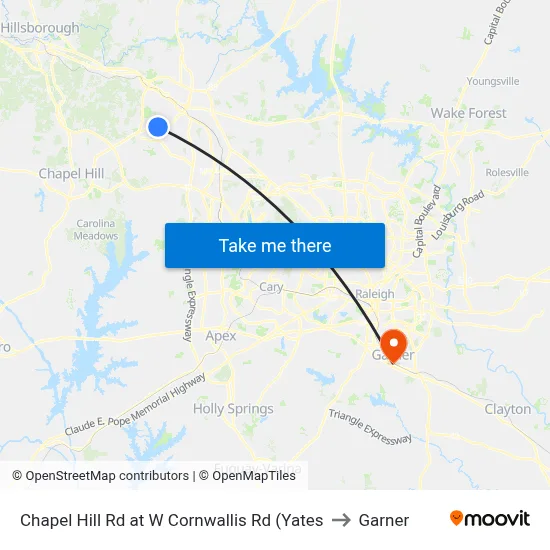 Chapel Hill Rd at W Cornwallis Rd (Yates to Garner map