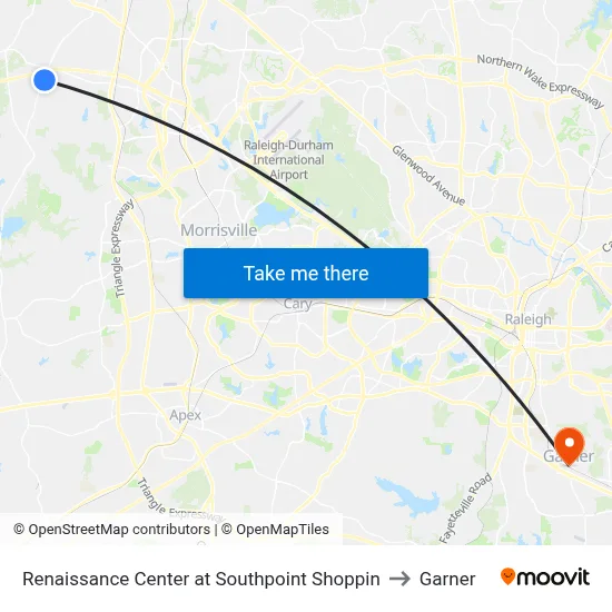 Renaissance Center at Southpoint Shoppin to Garner map