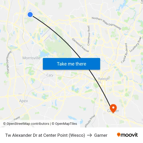 Tw Alexander Dr at Center Point (Wesco) to Garner map