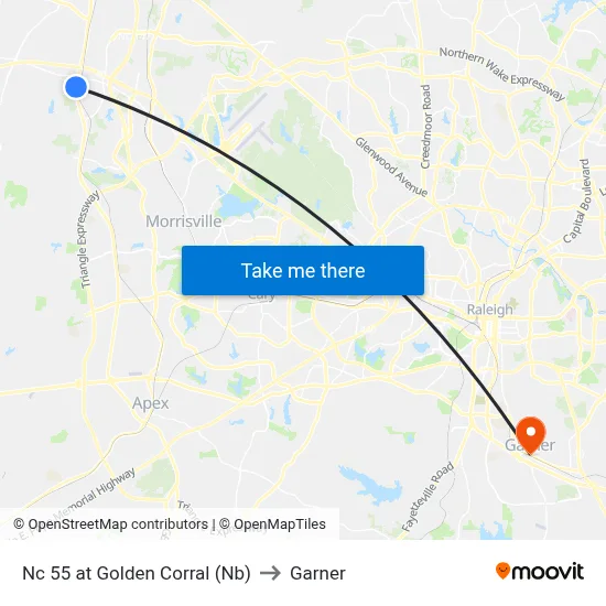 Nc 55 at Golden Corral (Nb) to Garner map