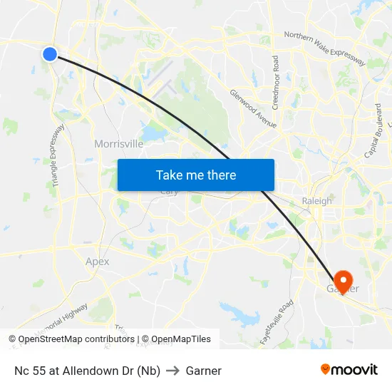 Nc 55 at Allendown Dr (Nb) to Garner map
