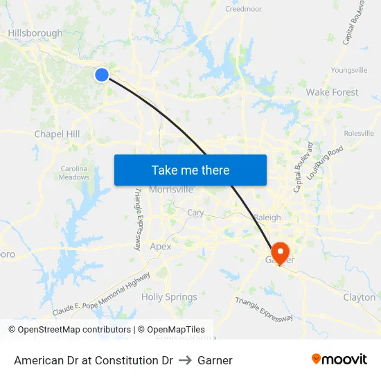 American Dr at Constitution Dr to Garner map