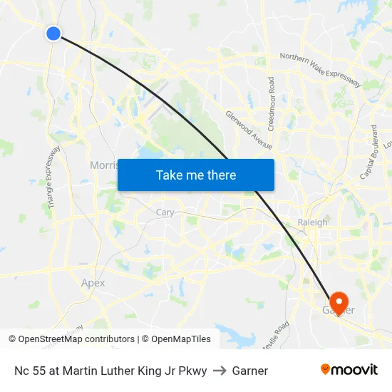 Nc 55 at Martin Luther King Jr Pkwy to Garner map