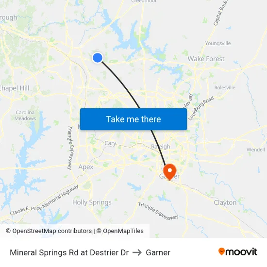 Mineral Springs Rd at Destrier Dr to Garner map