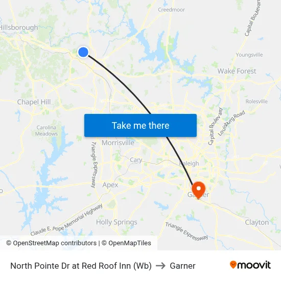 North Pointe Dr at Red Roof Inn (Wb) to Garner map