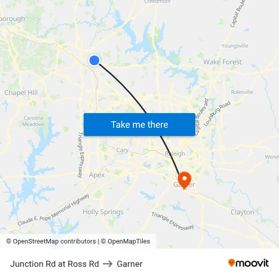 Junction Rd at Ross Rd to Garner map