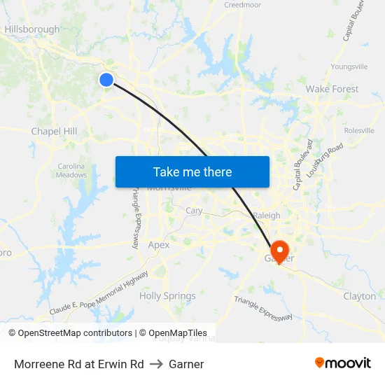 Morreene Rd at Erwin Rd to Garner map