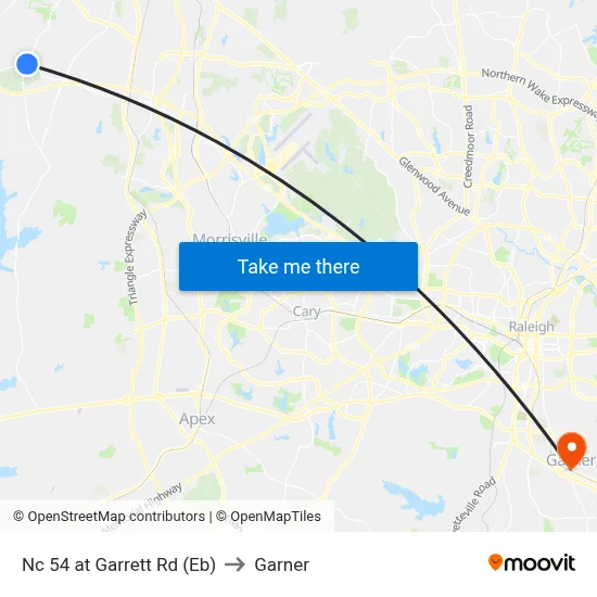 Nc 54 at Garrett Rd (Eb) to Garner map