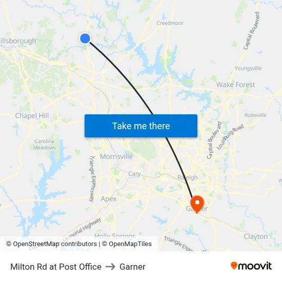Milton Rd at Post Office to Garner map