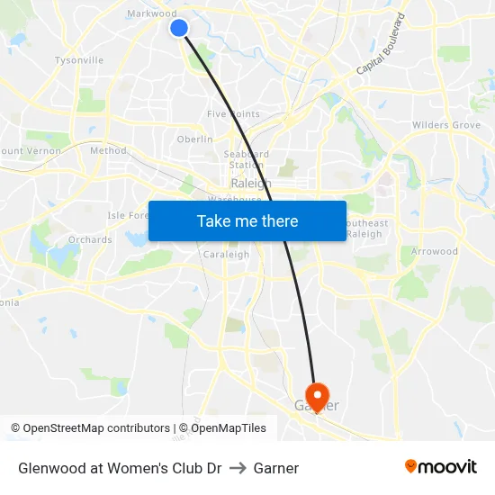 Glenwood at Women's Club Dr to Garner map