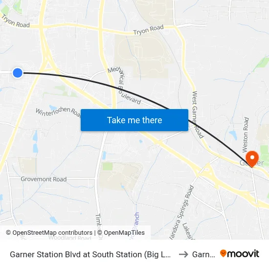 Garner Station Blvd at South Station (Big Lots) to Garner map