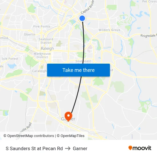 S Saunders St at Pecan Rd to Garner map