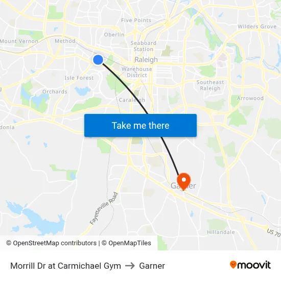 Morrill Dr at Carmichael Gym to Garner map