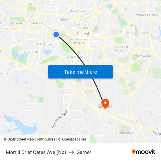 Morrill Dr at Cates Ave (Nb) to Garner map
