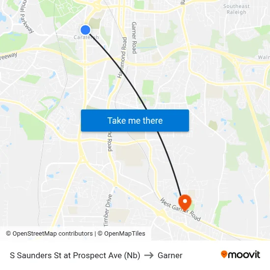 S Saunders St at Prospect Ave (Nb) to Garner map