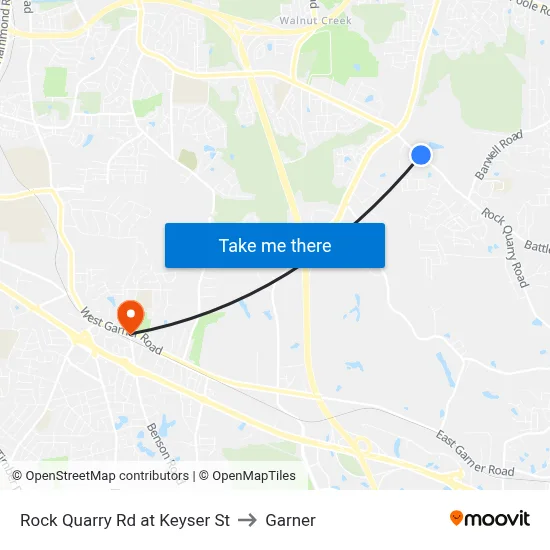 Rock Quarry Rd at Keyser St to Garner map