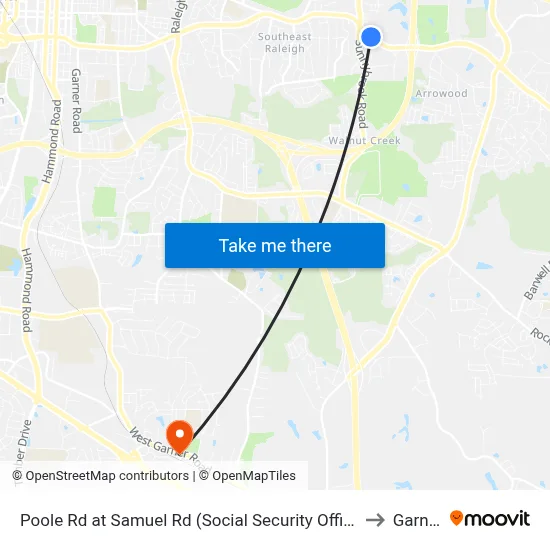 Poole Rd at Samuel Rd (Social Security Office) to Garner map