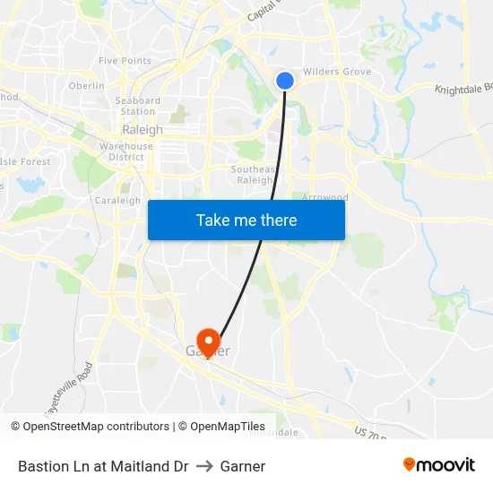 Bastion Ln at Maitland Dr to Garner map