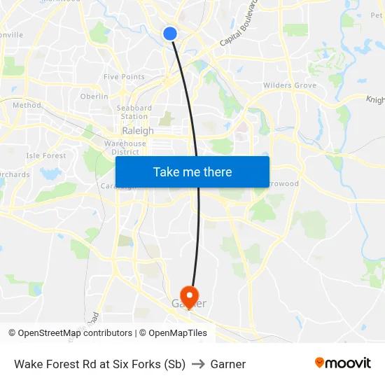 Wake Forest Rd at Six Forks (Sb) to Garner map