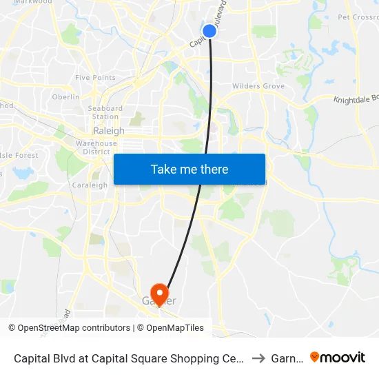 Capital Blvd at Capital Square Shopping Center to Garner map