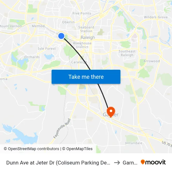Dunn Ave at Jeter Dr (Coliseum Parking Deck) to Garner map
