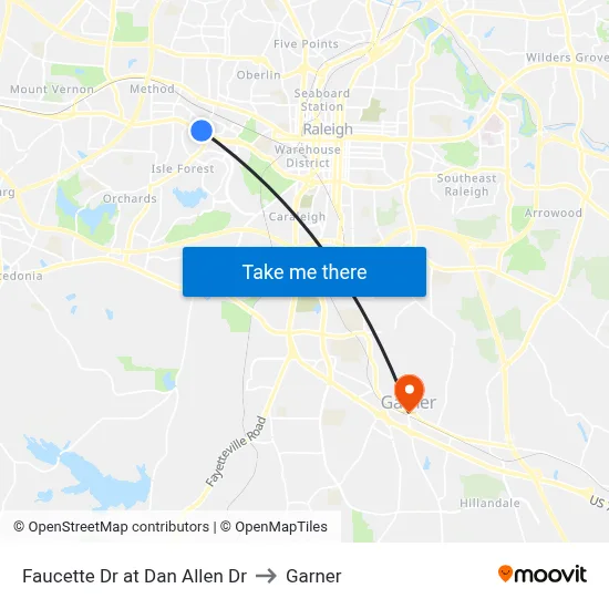 Faucette Dr at Dan Allen Dr to Garner map