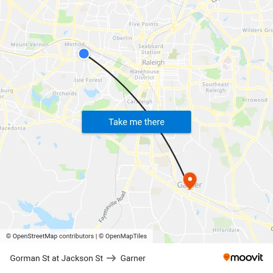 Gorman St at Jackson St to Garner map