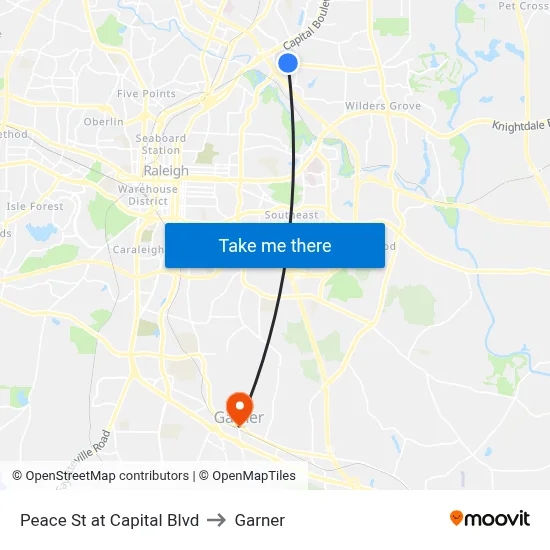 Peace St at Capital Blvd to Garner map