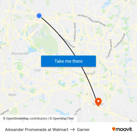 Alexander Promenade at Walmart to Garner map
