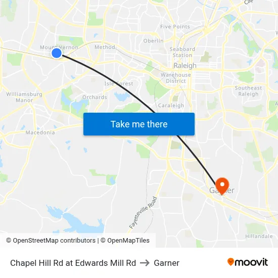 Chapel Hill Rd at Edwards Mill Rd to Garner map