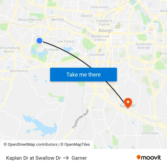 Kaplan Dr at Swallow Dr to Garner map