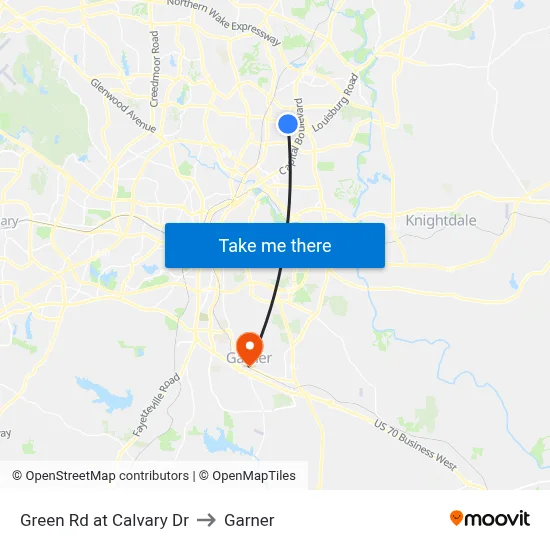 Green Rd at Calvary Dr to Garner map