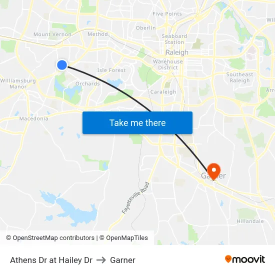 Athens Dr at Hailey Dr to Garner map