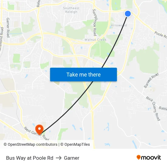 Bus Way at Poole Rd to Garner map