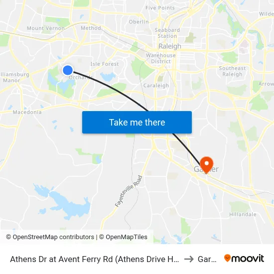 Athens Dr at Avent Ferry Rd (Athens Drive High Sch to Garner map