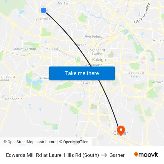 Edwards Mill Rd at Laurel Hills Rd (South) to Garner map