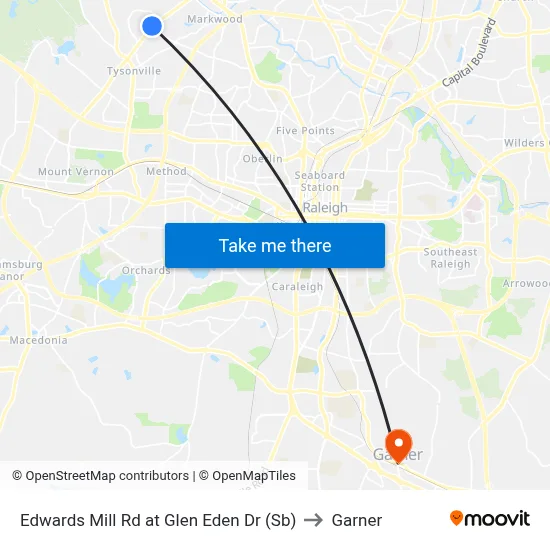 Edwards Mill Rd at Glen Eden Dr (Sb) to Garner map