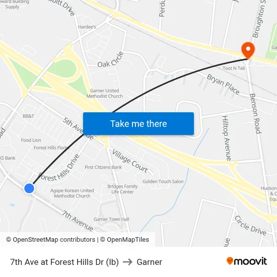 7th Ave at Forest Hills Dr (Ib) to Garner map
