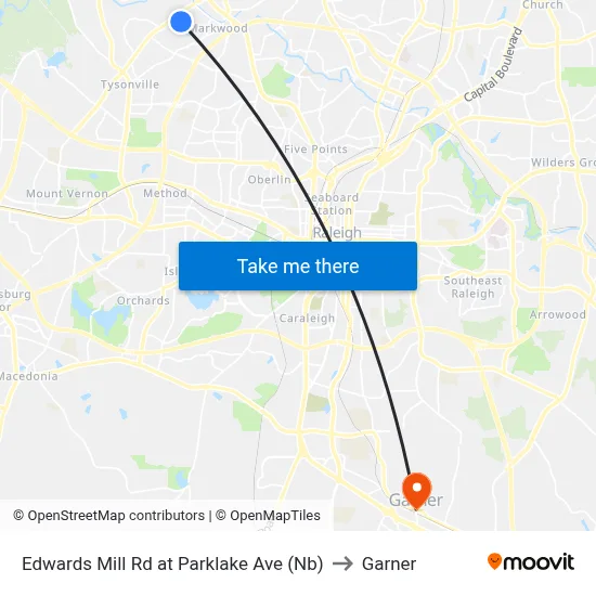 Edwards Mill Rd at Parklake Ave (Nb) to Garner map