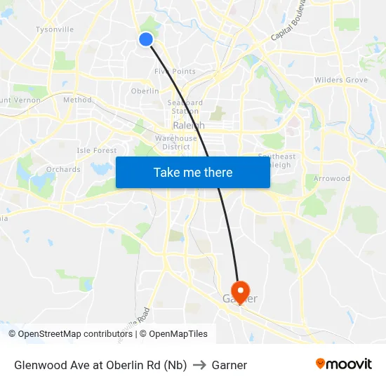 Glenwood Ave at Oberlin Rd (Nb) to Garner map