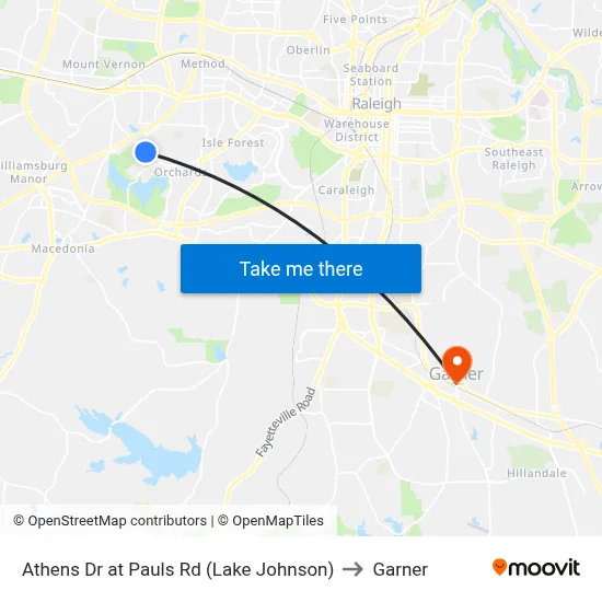 Athens Dr at Pauls Rd (Lake Johnson) to Garner map