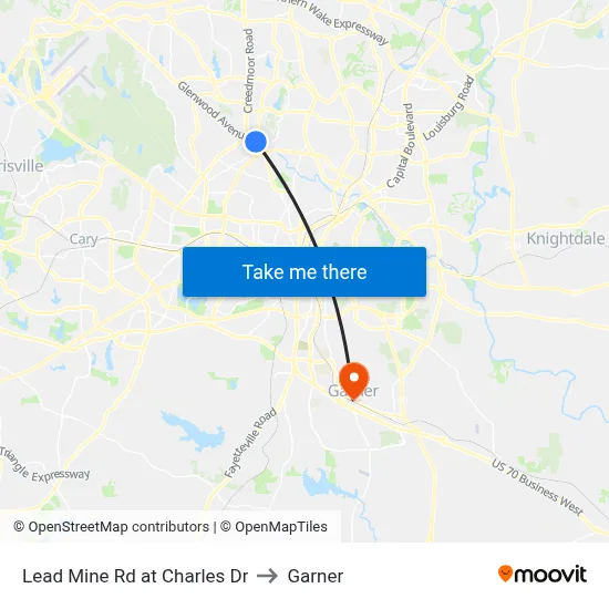 Lead Mine Rd at Charles Dr to Garner map