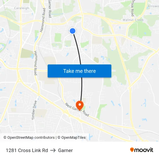 1281 Cross Link Rd to Garner map